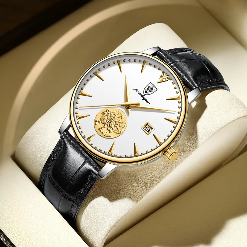 POEDAGAR Automatic Mechanical Movement Leather Strap Watch Men's Watches White Dial-2