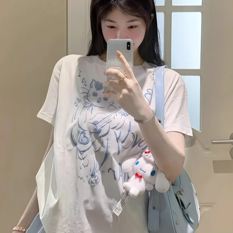 GOSO T Shirts Women's White Kitten-3