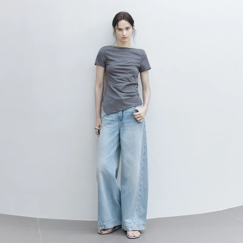 TAGEECHITA Slim Fit Slimming Boat Neck Deconstruction T Shirt Women's-7