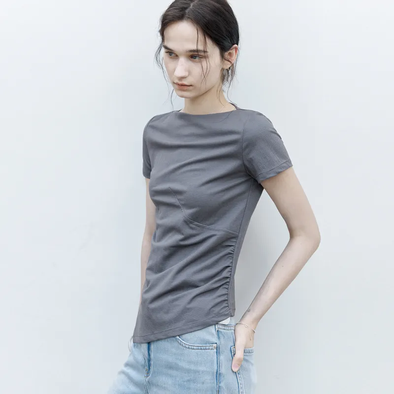 TAGEECHITA Slim Fit Slimming Boat Neck Deconstruction T Shirt Women's-6
