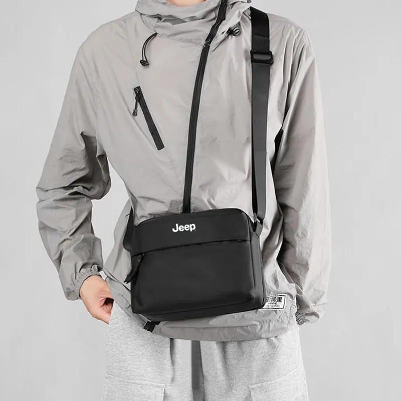 Jeep Oxford Messenger Bag, Shoulder Bag, Crossbody Bag Men's Black-3