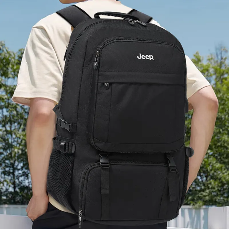 Jeep Nylon Fabric Travel Bag Backpack Men's Black-3