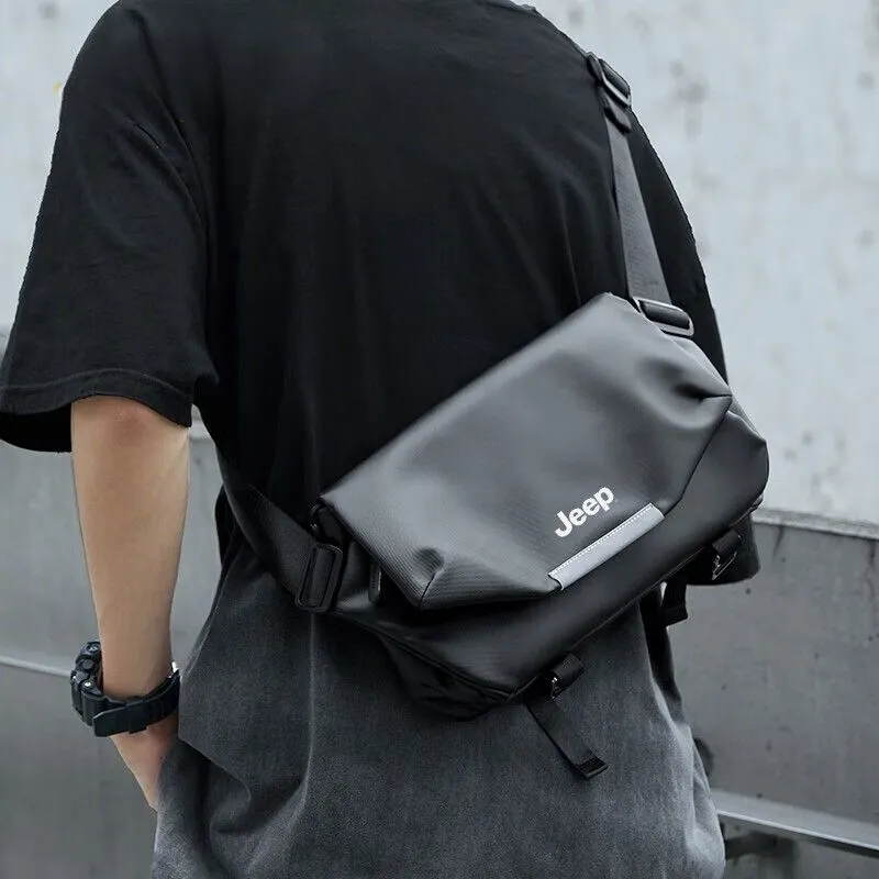 Jeep Fabric+Artificial Leather Messenger Bag, Crossbody Bag Men's Black-4