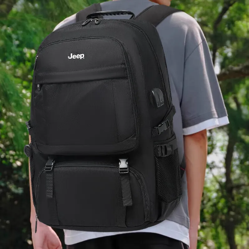 Jeep Nylon Fabric Travel Bag Backpack Men's Black-4
