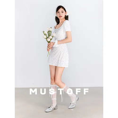 MUSTOFF Short Sleeved Dress Women's White