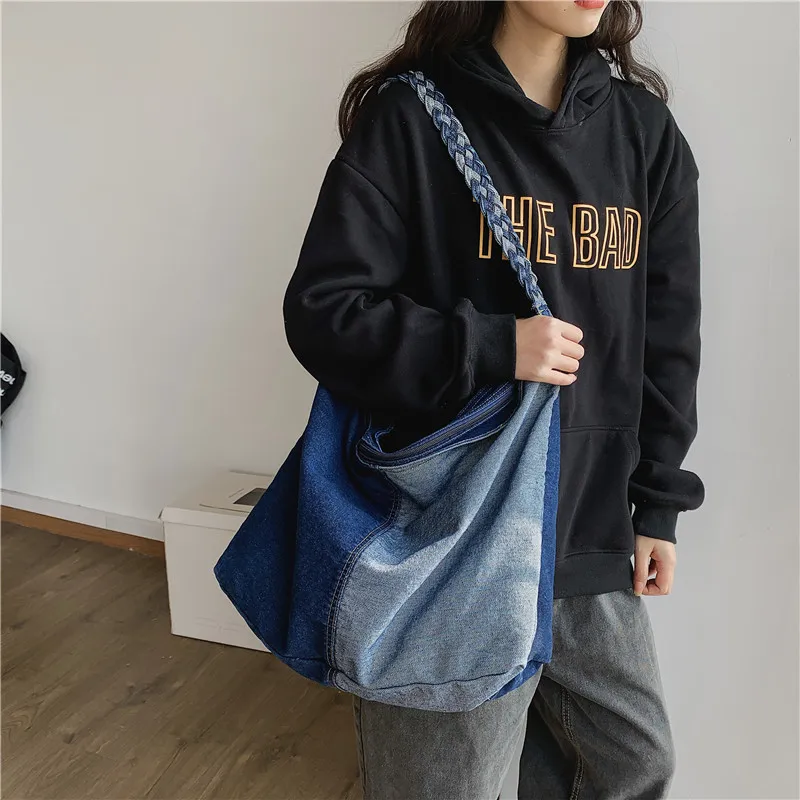 O'ROTA Denim Shoulder Bag Unisex Blue-3