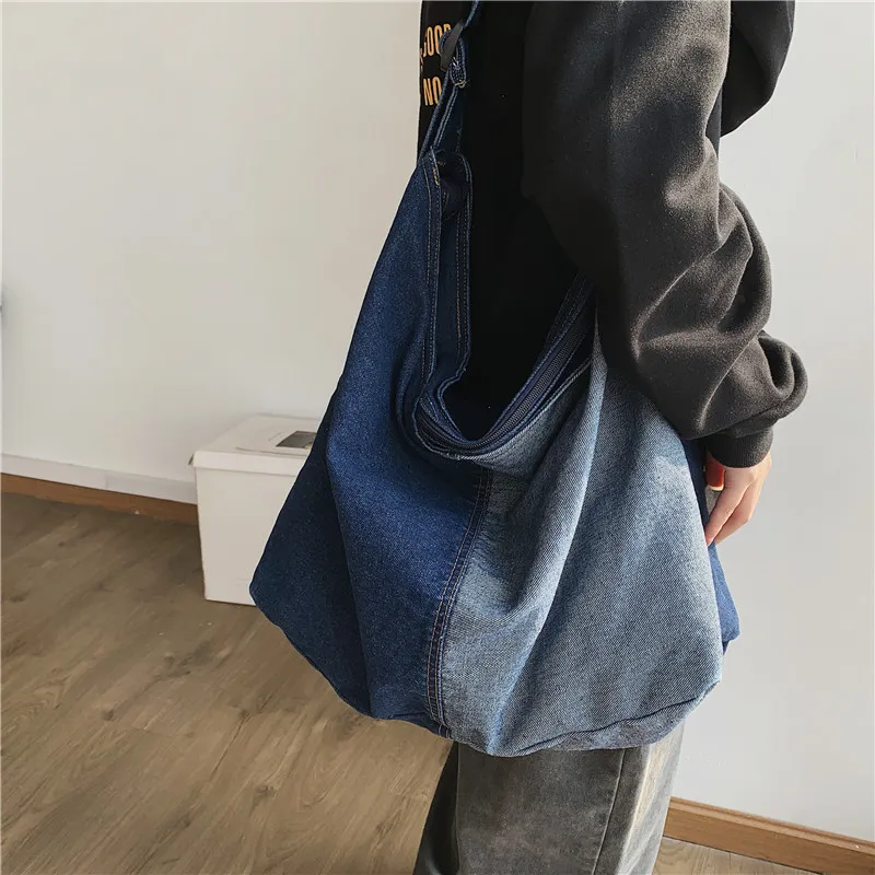 O'ROTA Denim Shoulder Bag Unisex Blue-4