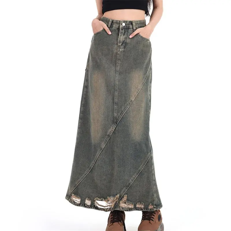 The New Age Family Denim Long Skirt Women's Vintage Blue-3