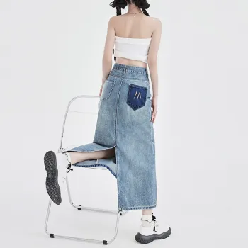 The New Age Family Denim Long Skirt Women's Vintage Blue