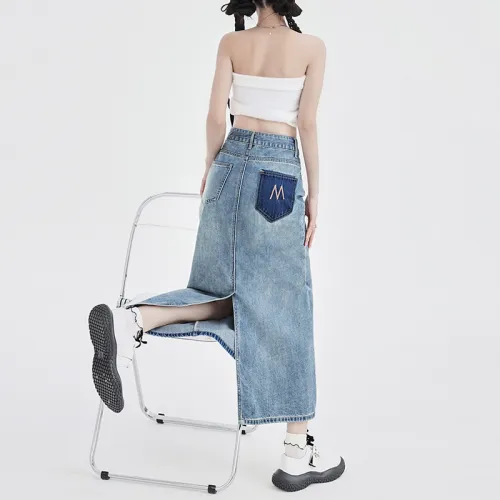 The New Age Family Denim Long Skirt Women's Vintage Blue