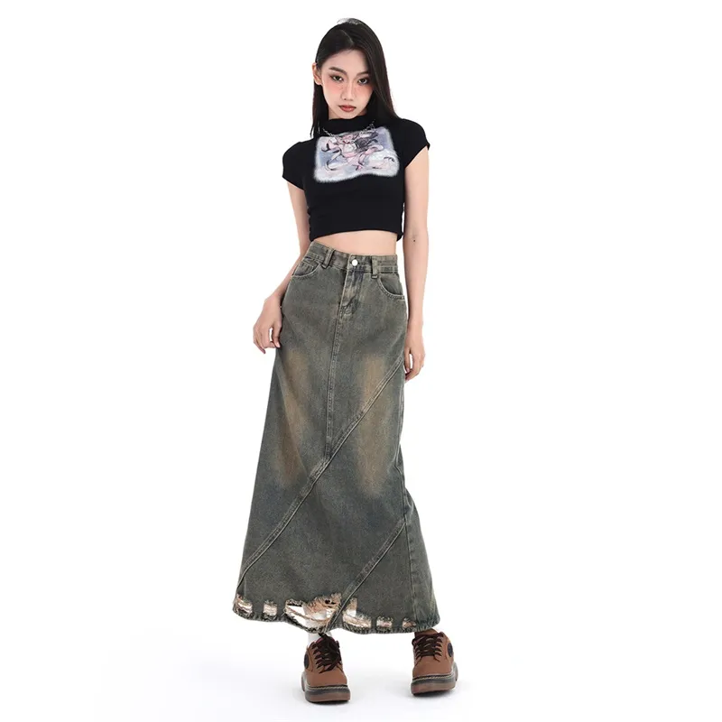The New Age Family Denim Long Skirt Women's Vintage Blue-2