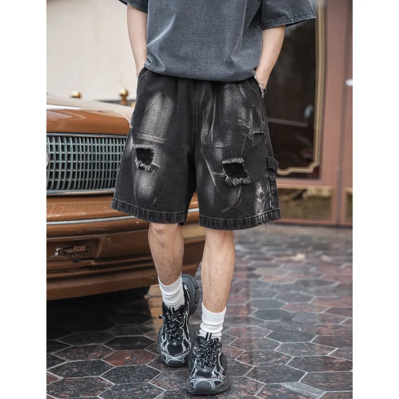 HOZZS Denim Shorts Unisex Black-3