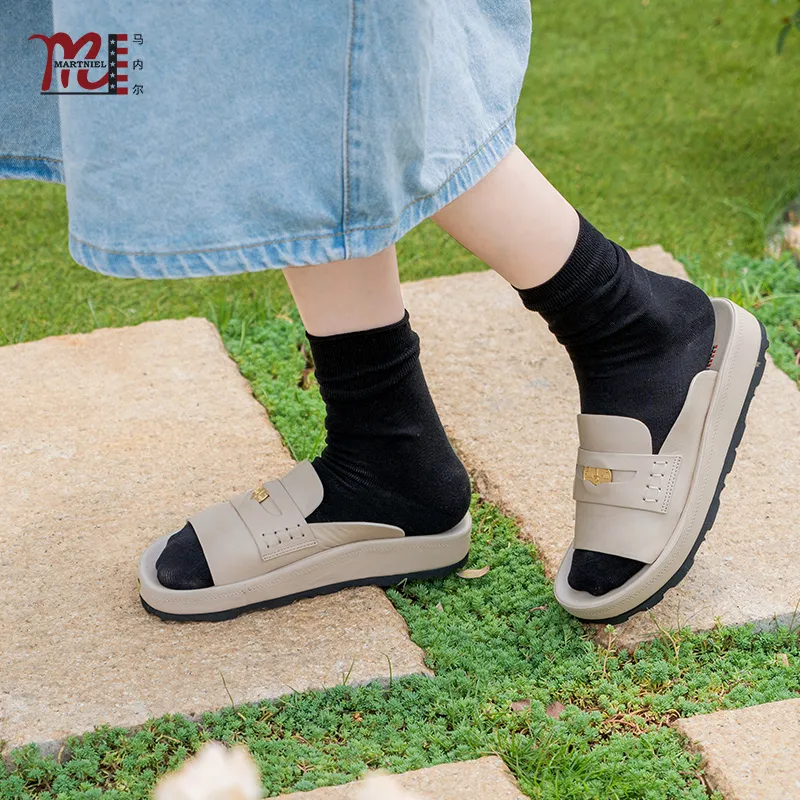 Martniel Rubber Sole Slip Resistant Slide Slippers Women's Apricot-3