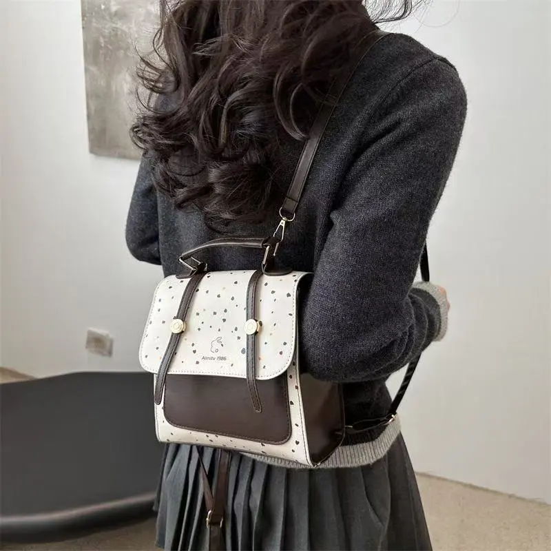 BEERUS PU Backpack Regular Women's White/Coffee-10