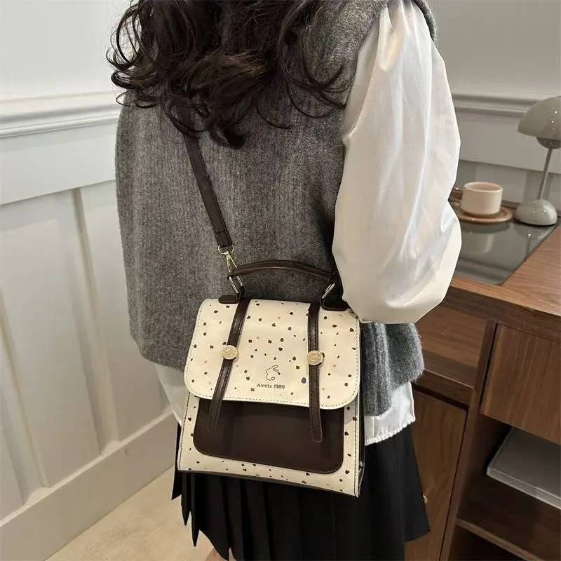 BEERUS PU Backpack Regular Women's White/Coffee-3