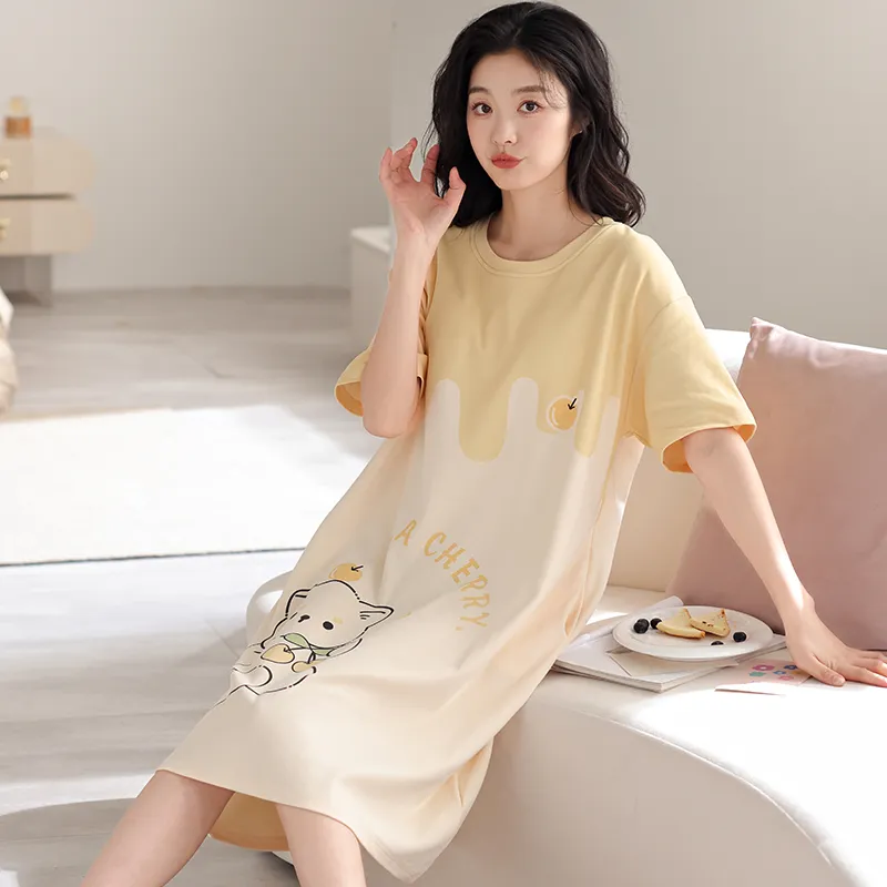 HUADAOJI Nightgown Women's Yellow-4
