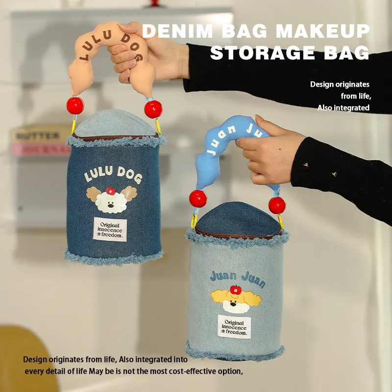 Gentle Welcome Upright Denim Makeup Bags Retractable Portable-9