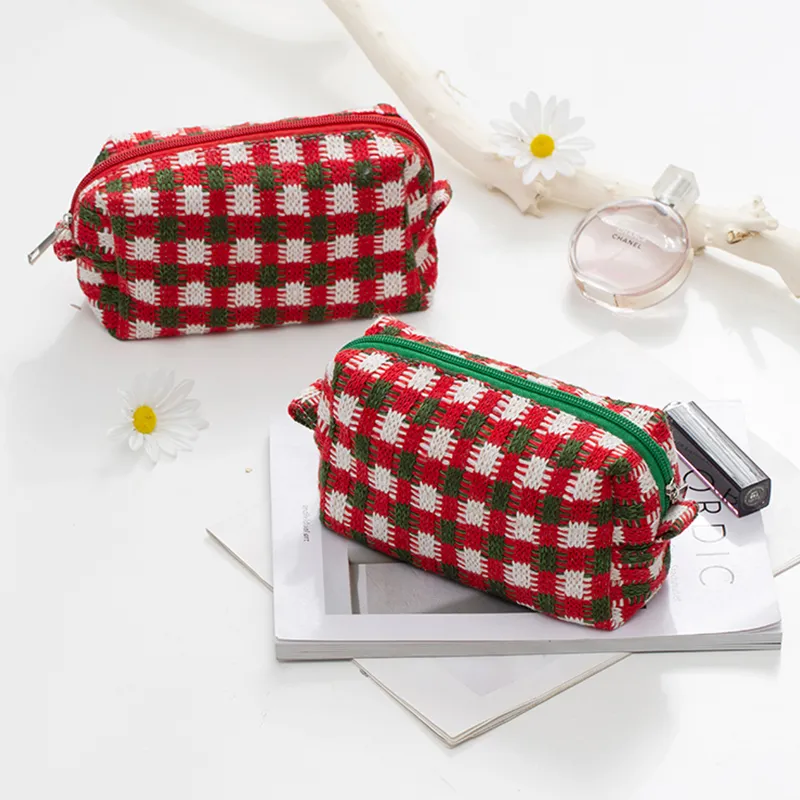 Gentle Welcome Color Block Portable Knitted Fabric Polyester Storage Bag Toiletry Bag Handbag Travel Makeup Bags-2