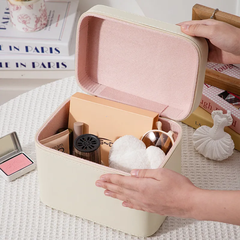 Gentle Welcome Cream Solid Color, Minimalist Style, Large Capacity Makeup Bags-13