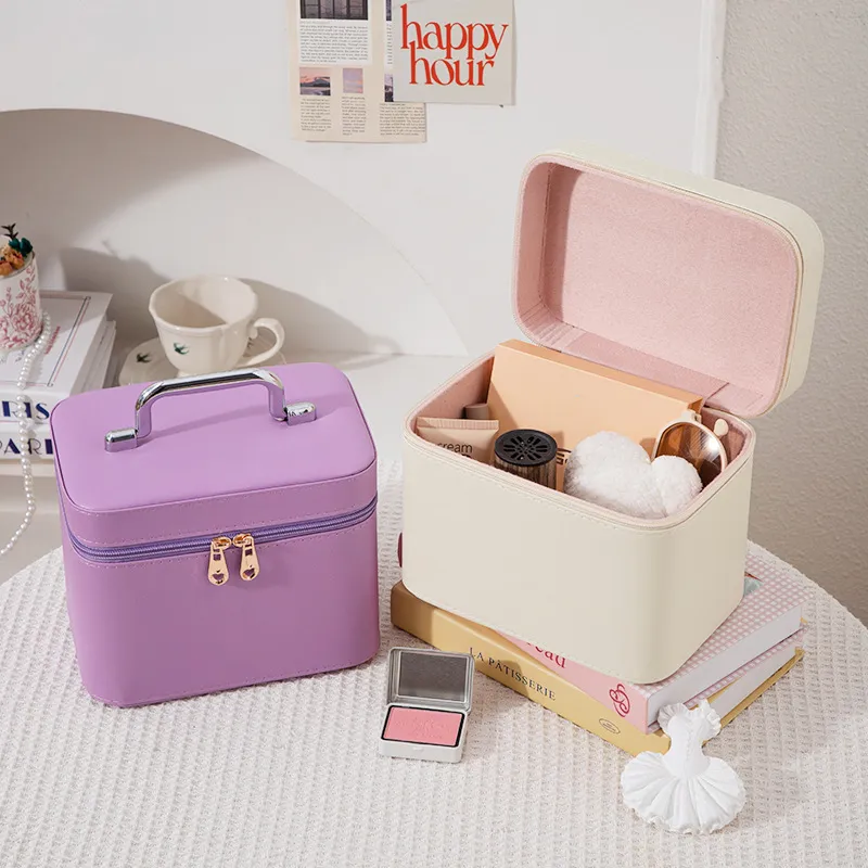 Gentle Welcome Cream Solid Color, Minimalist Style, Large Capacity Makeup Bags-4