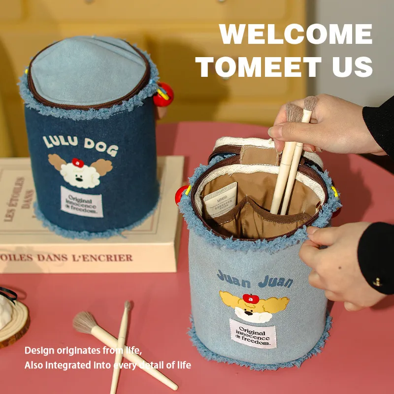 Gentle Welcome Upright Denim Makeup Bags Retractable Portable-1