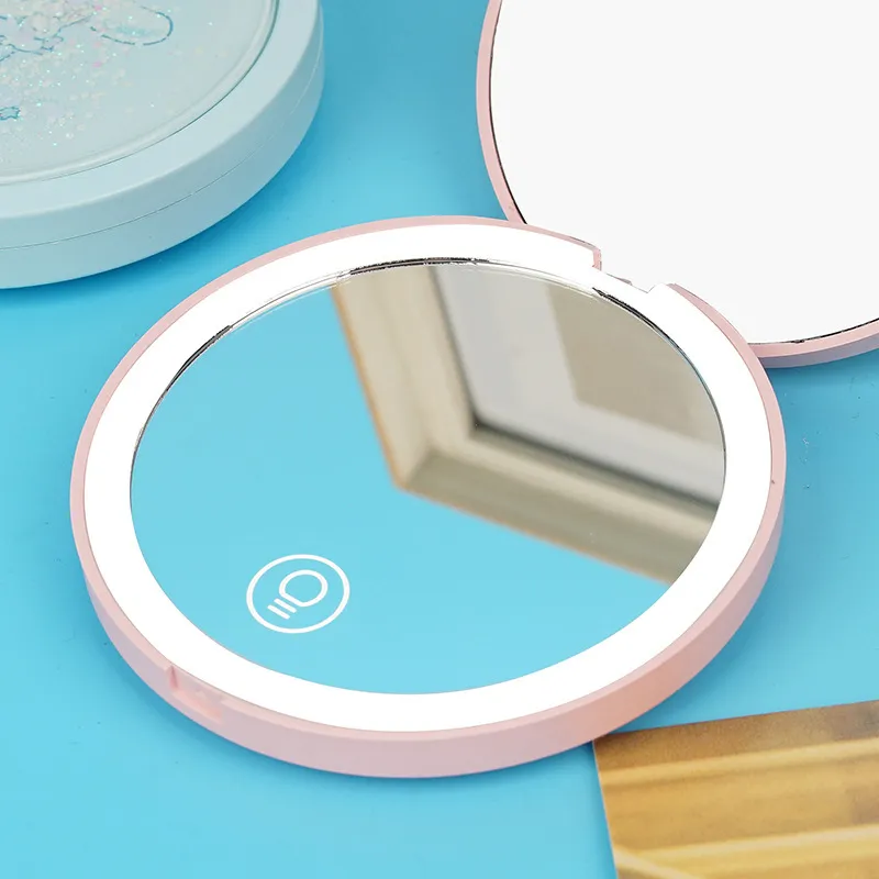 Gentle Welcome Cute Tricolor Glossy Sandblasted Finish With Light Amplification Make Up Mirrors Portable-2
