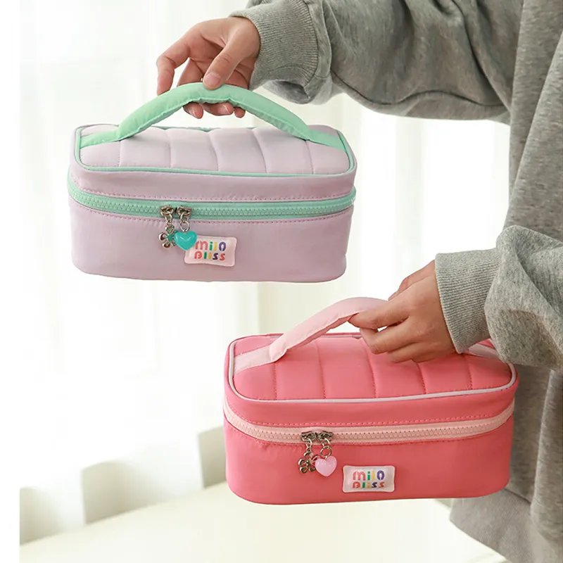 Gentle Welcome Refreshing Macaron Large Capacity Travel Portable Color Block Makeup Bags-15