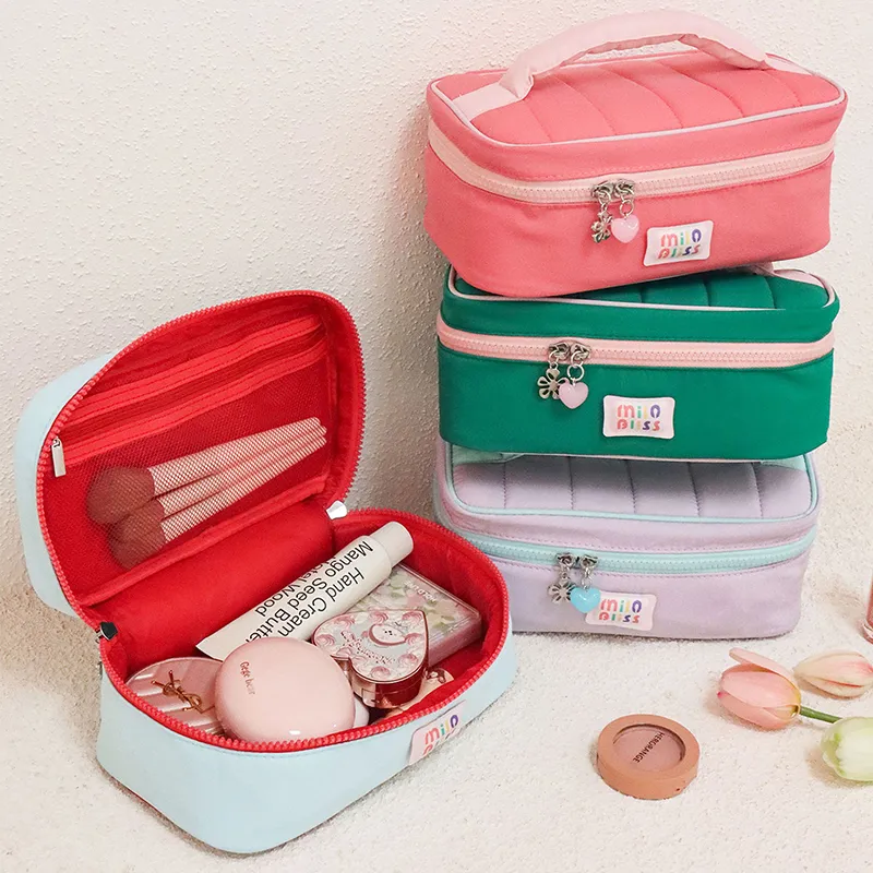 Gentle Welcome Refreshing Macaron Large Capacity Travel Portable Color Block Makeup Bags-2