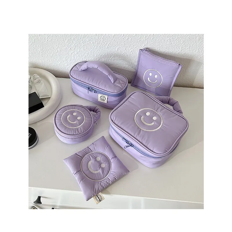 Gentle Welcome Korean Style Smiley Face Large Capacity Handheld Skincare Storage Makeup Bags Portable-2