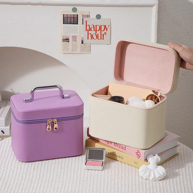 Gentle Welcome Cream Solid Color, Minimalist Style, Large Capacity Makeup Bags-7