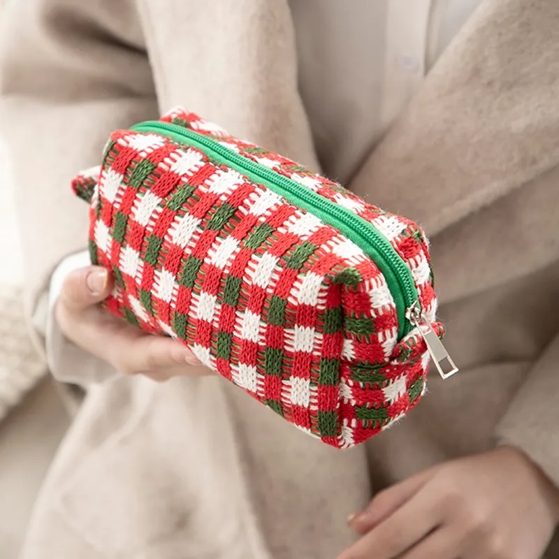 Gentle Welcome Color Block Portable Knitted Fabric Polyester Storage Bag Toiletry Bag Handbag Travel Makeup Bags-8