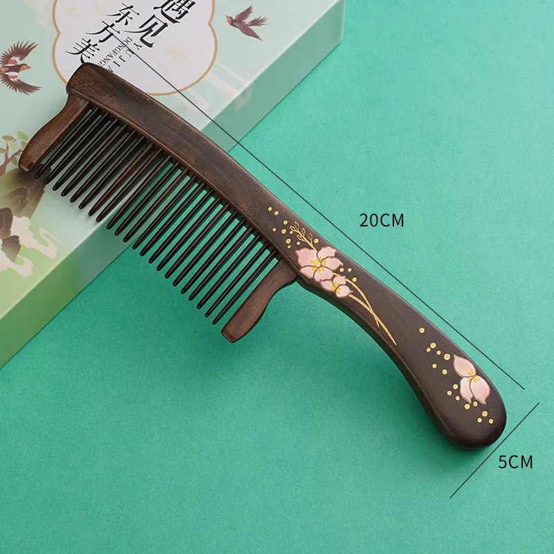 Gentle Welcome Natural Jingguibao High End Comb Box Birthday Inlaid Tooth Painted Sandalwood Comb For Women's Comb Hair-2