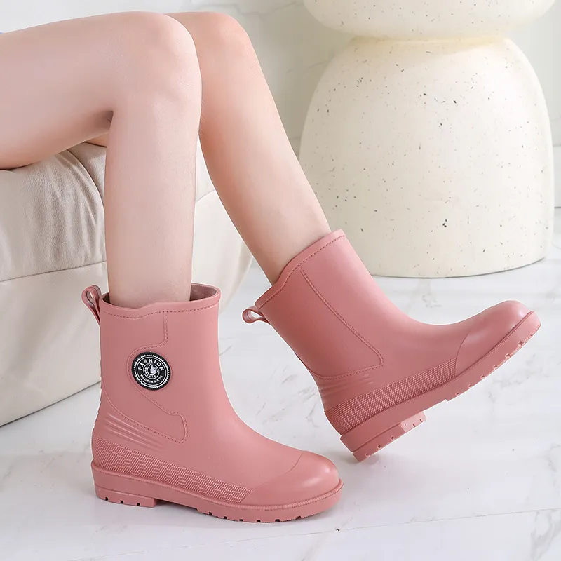 LONGYING Abrasion Resistant Cushioning Rain Boots Women's Pink-1