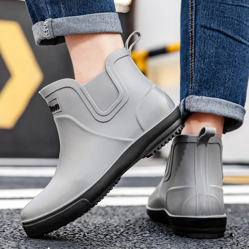 LONGYING Rain Boots Men Black/Gray/Brown-7