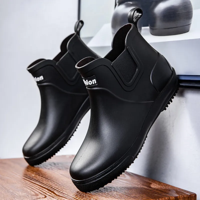 LONGYING Rain Boots Men Black/Gray/Brown-3