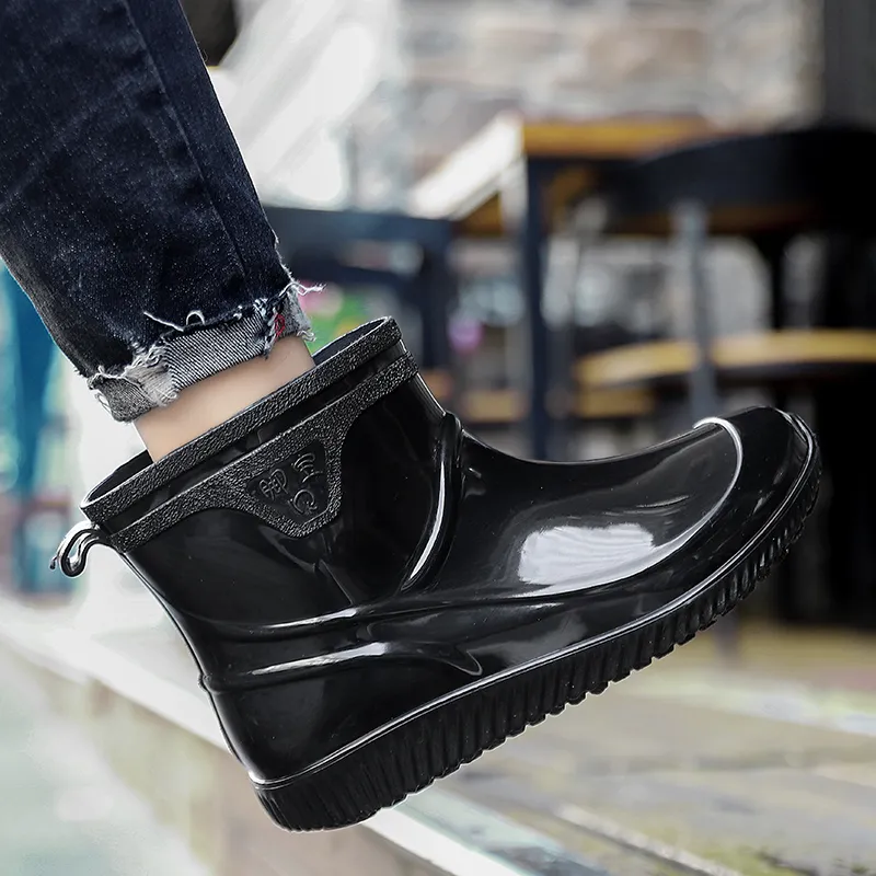 LONGYING Rain Boots Men Black/B&W/Blan/Blan-2
