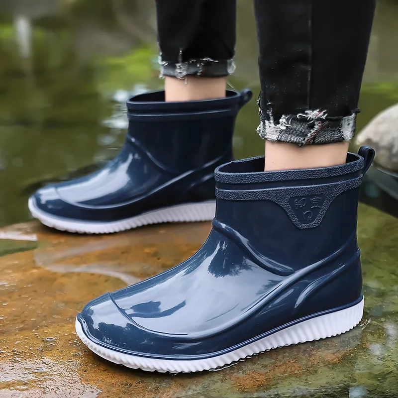 LONGYING Rain Boots Men Black/B&W/Blan/Blan-11