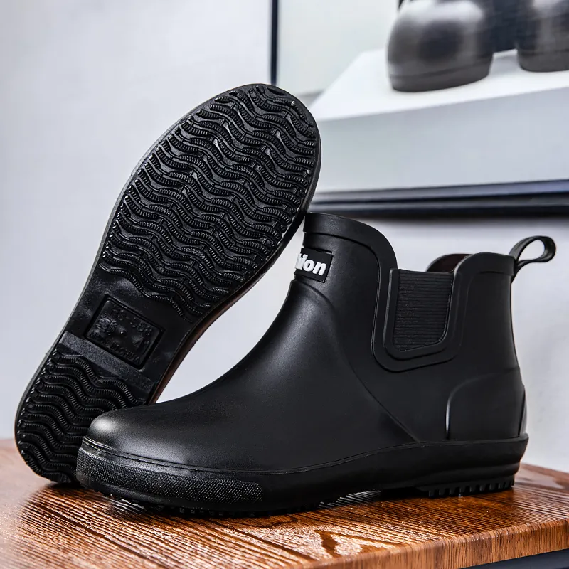 LONGYING Rain Boots Men Black/Gray/Brown-4