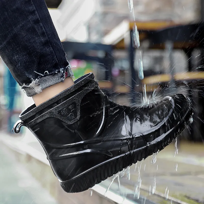 LONGYING Rain Boots Men Black/B&W/Blan/Blan-3