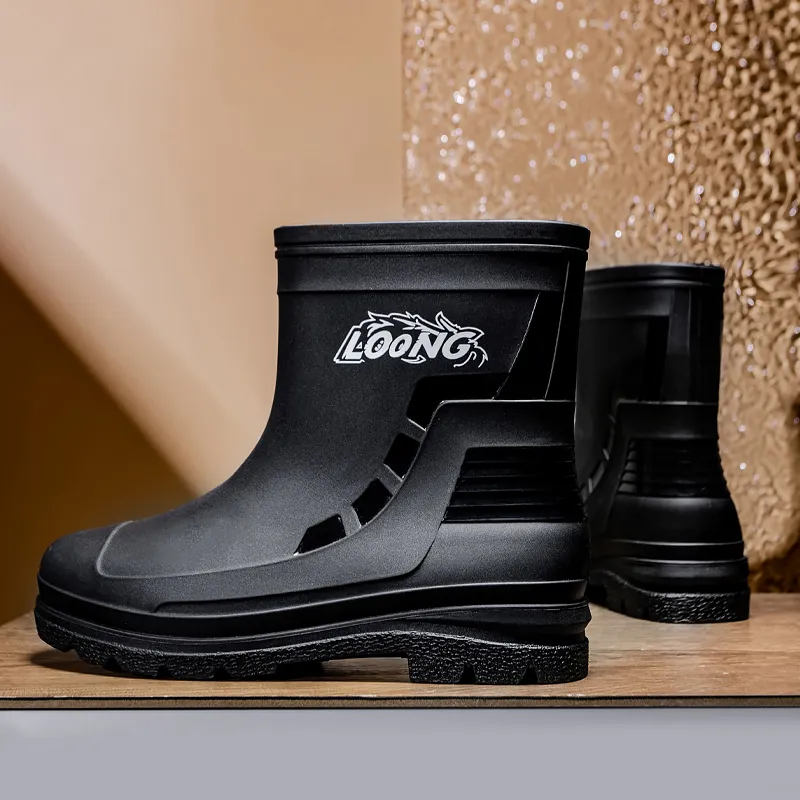 LONGYING Rain Boots Men Black/Black Red-2