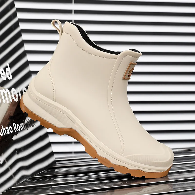 LONGYING Rain Boots Men Black/Khaki/Ecru-11