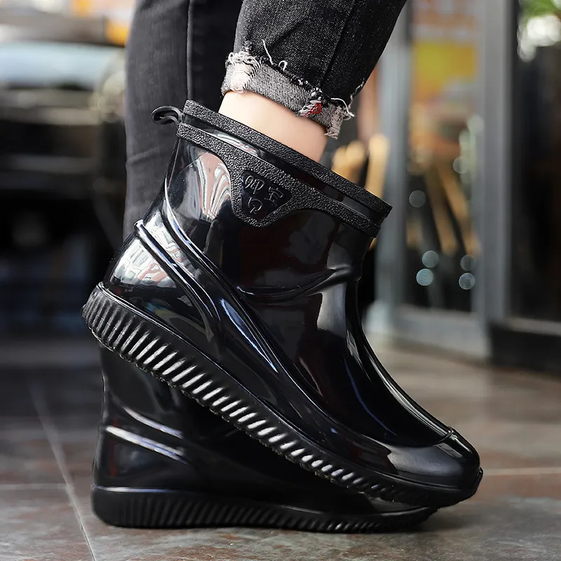 LONGYING Rain Boots Men Black/B&W/Blan/Blan-1