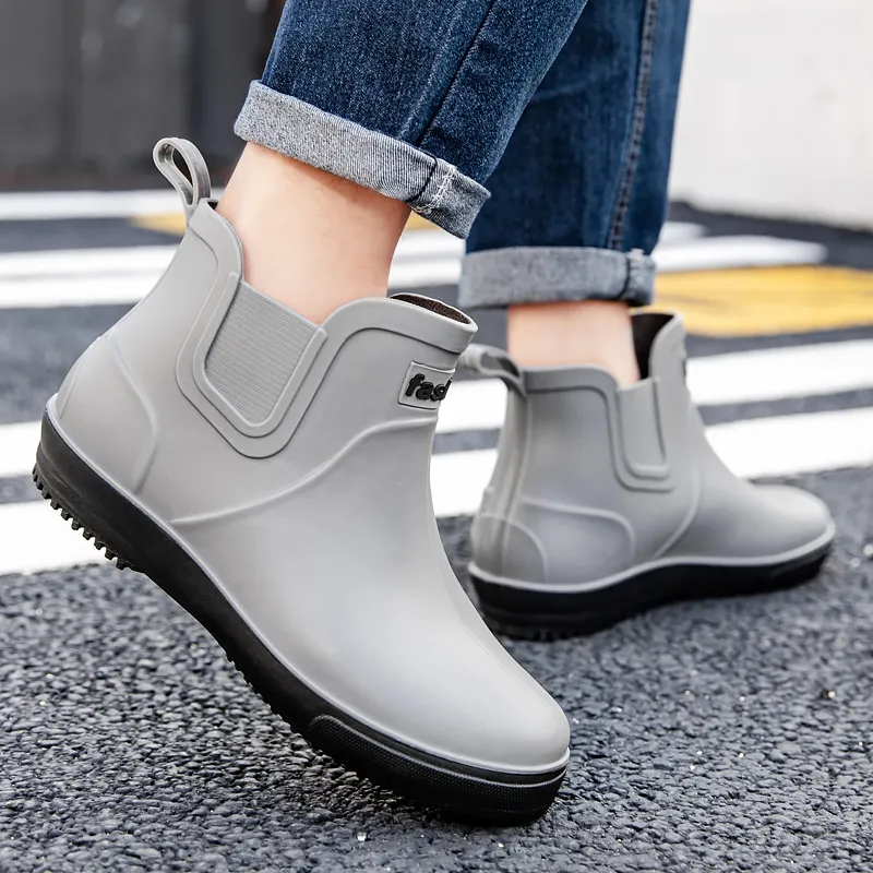 LONGYING Rain Boots Men Black/Gray/Brown-8