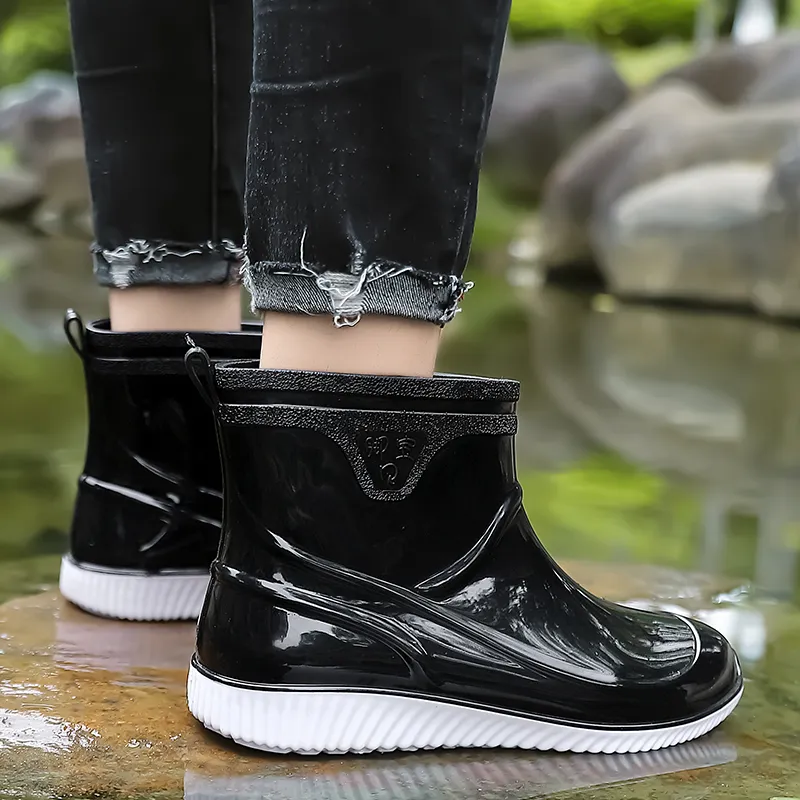 LONGYING Rain Boots Men Black/B&W/Blan/Blan-6