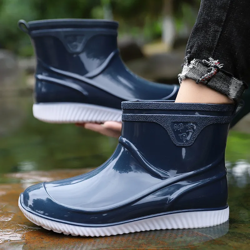 LONGYING Rain Boots Men Black/B&W/Blan/Blan-10