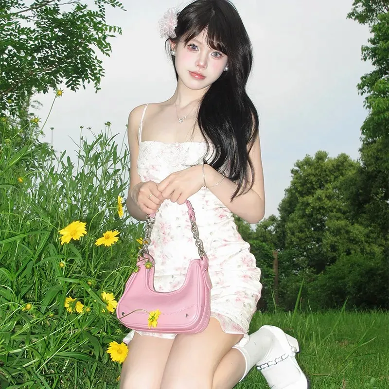 ALI THE FOX Synthetic Leather Underarm Shoulder Bag Women's Laser Silver/Deep Black/Ecru/Rose Pink-25