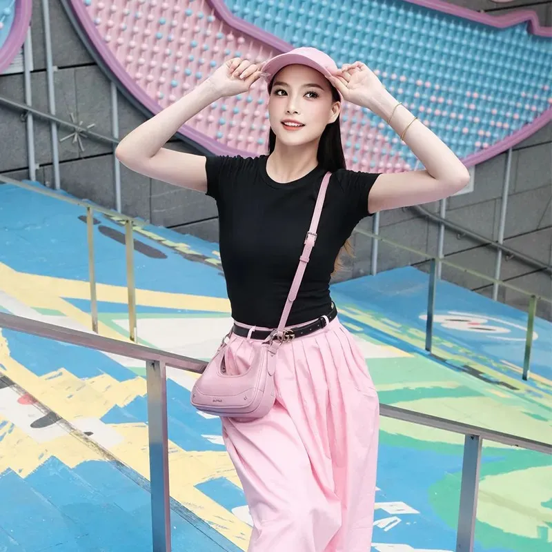 ALI THE FOX Synthetic Leather Underarm Shoulder Bag Women's Laser Silver/Deep Black/Ecru/Rose Pink-21