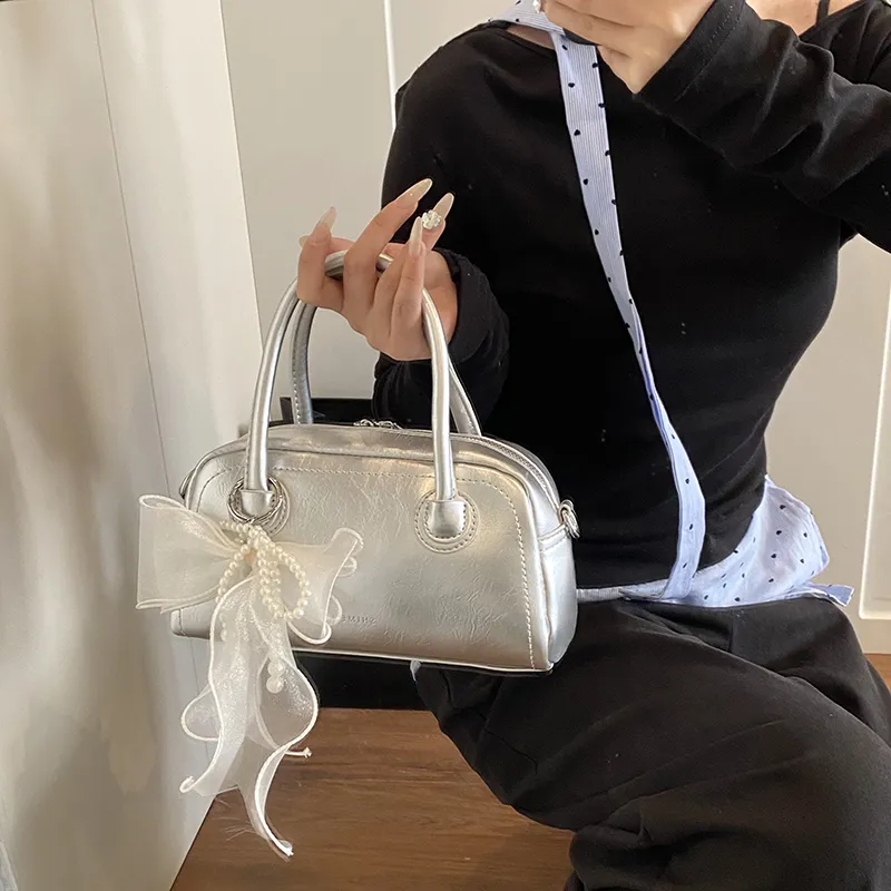 Yalu PU Crossbody One Shoulder Handbag Women's Ecru/Silver/Black/Pink-8