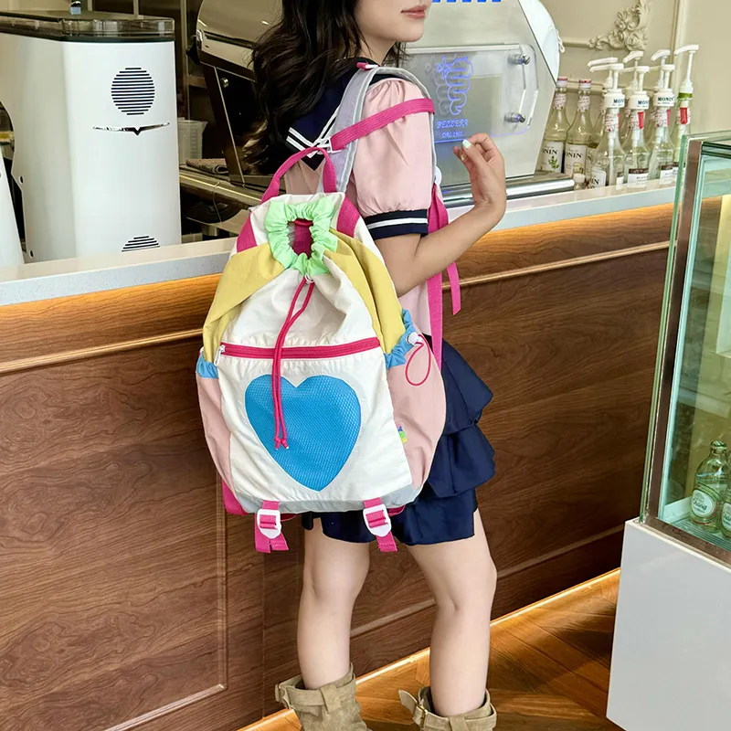 Yalu Nylon Backpack Regular Unisex Green/Pink/Brown-2
