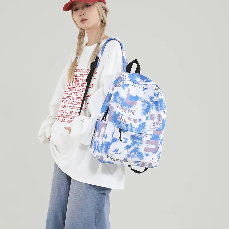 Yalu Nylon Backpack Regular Women's Blue White Purple/Blue Black/Black White/Black Blue Gray-2